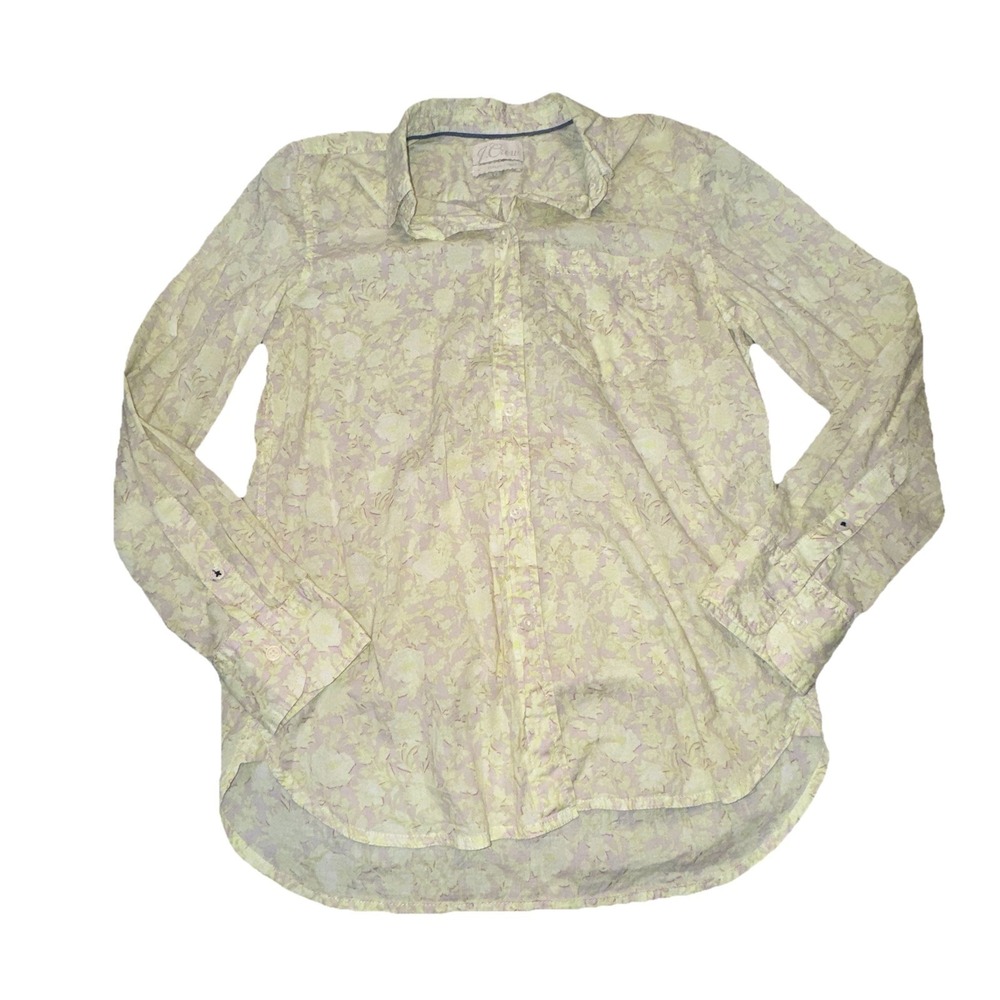 J. Crew Women's Small (4) Classic Floral Blouse Button Down Purple Yellow Office